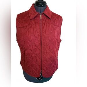 FACONNABLE Women’s Red Quilted Zip-Front Vest Zip Pockets XL Lodge Wear Cabin